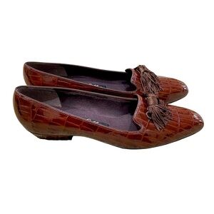 Nwot Selby comfort flex patent leather slip on caramel faux croc tassel bow sz 9